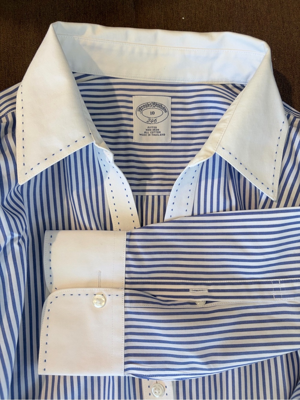 Brooks Brothers Blue and White Stripe Contrast-Collar Button-Down Shirt